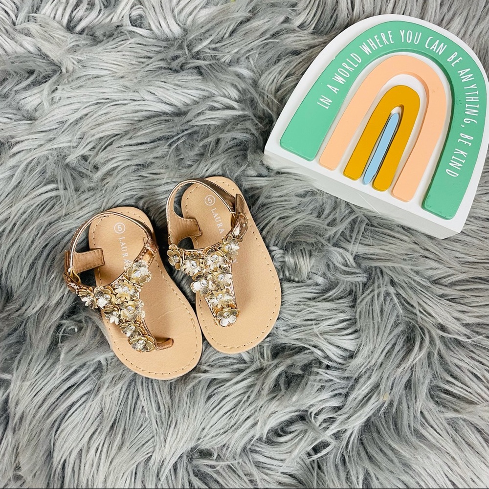 Toddler girl floral gold sandals